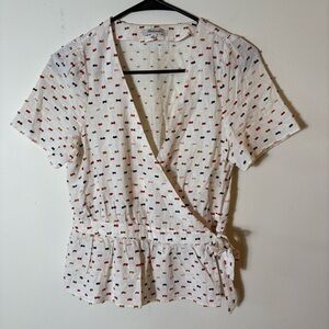 Madewell Ruffle‑Hem Wrap Top in Clipdot Size XS White/Multi‎